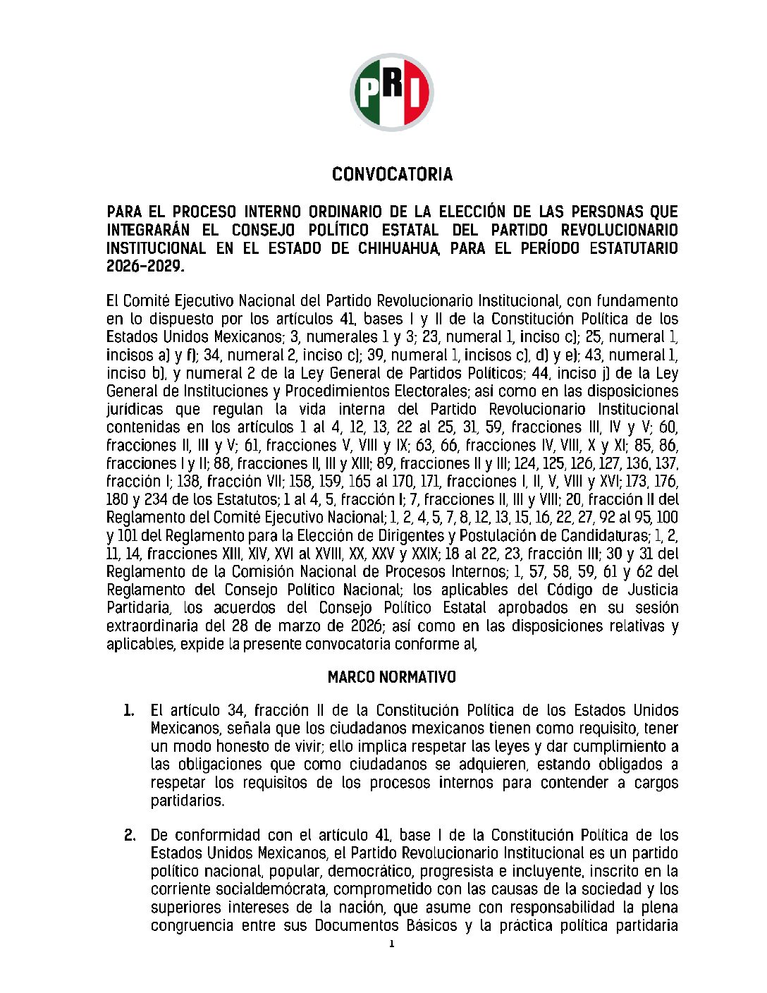 CONVOCATORIA PARA LA RENOVACION DEL CONSEJO POLITICO ESTATAL 2026